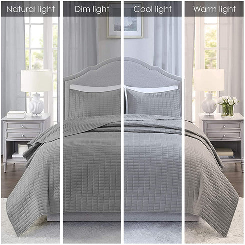 Comfort Spaces Kienna Quilt Set-Luxury Double Sided Stitching Design All Season, Lightweight, Coverlet Bedspread Bedding, Matching Shams, Twin/Twin XL(66"x90"), Gray