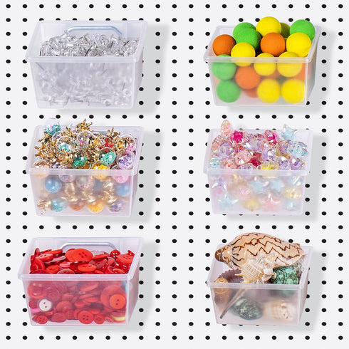 6 Pack Pegboard Clear Bins, Pegboard Bins Hooks, DIY Pegboard Accessories, Workbench Small Bins Fit 1/4 -1/8 Peg Board for Organizing Hardware, Garage Storage, Craft Room, Tool Shed, Hobby Supplies