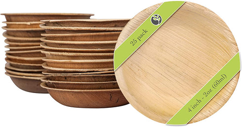 Naturally Chic Palm Leaf Plates - 4 Inch Round - Bamboo Like, Eco Friendly, Disposable, Compostable and Biodegradable Plates for Weddings, Parties and Events