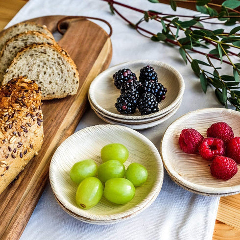 Naturally Chic Palm Leaf Plates - 4 Inch Round - Bamboo Like, Eco Friendly, Disposable, Compostable and Biodegradable Plates for Weddings, Parties and Events