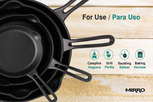 Mirro MIR-19052 10" Pre-Seasoned Ready to Use Round Cast Iron Skillet with Helper Handle, Black