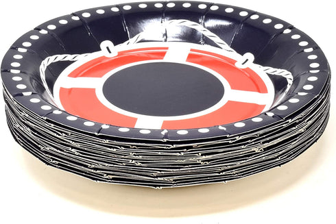 Nautical Anchor Party Supplies Set 24 9" Plates 24 7" Plate 24 9 Oz Cups 50 Luncheon Napkins Sailor Boat Ship Theme Navy Red White Striped Birthday Baby Shower Disposable Tableware Decor Gift Boutique