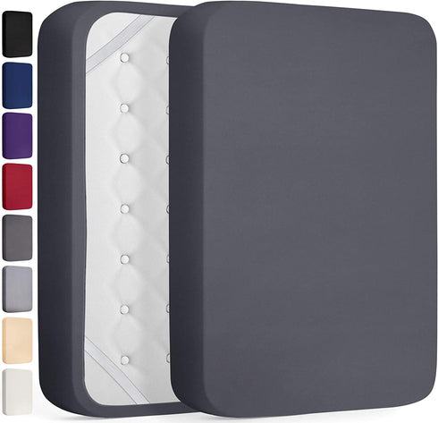 Extra Deep Pocket Fitted Sheet Deep Pocket Fitted Sheet Only - Up to 21 Inch Mattress Sheet Queen Size Fitted Sheet, Dark Gray