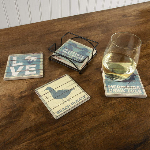 Primitives By Kathy Absorbent Stone Coaster Set, At the Beach