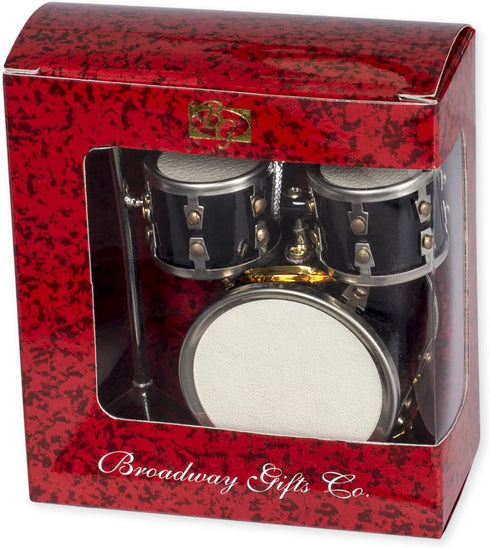Broadway Gifts 3.2" Black Wood and Brass Drum Set Ornament Decoration