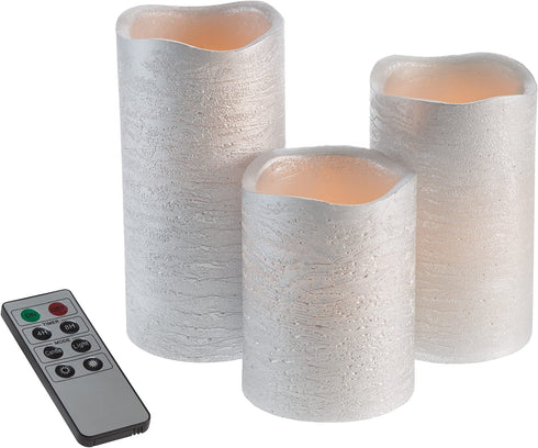 Lavish Home 80-FC1003 Flameless LED Powered Pillar Candles with Remote (Set of 3), Silver Metallic