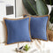 Phantoscope Pack of 2 Farmhouse Decorative Throw Pillow Covers Burlap Linen Trimmed Tailored Edges Navy Blue 22 x 22 inches, 55 x 55 cm