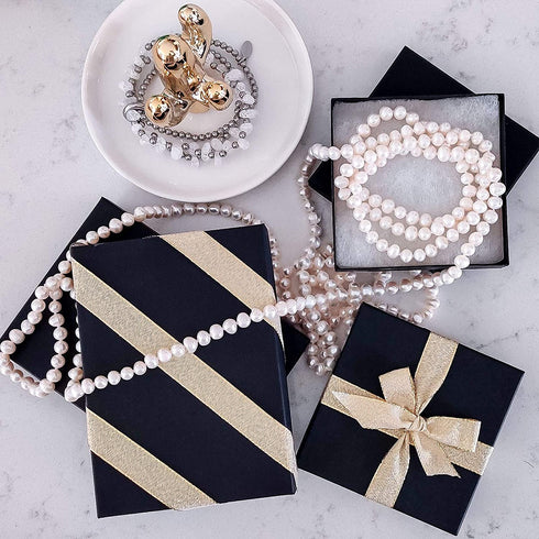 TheDisplayGuys 25-Pack #33 Cotton Filled Cardboard Paper Jewelry Box Gift Case - Matte Black (3 1/2" x 3 1/2" x 1")