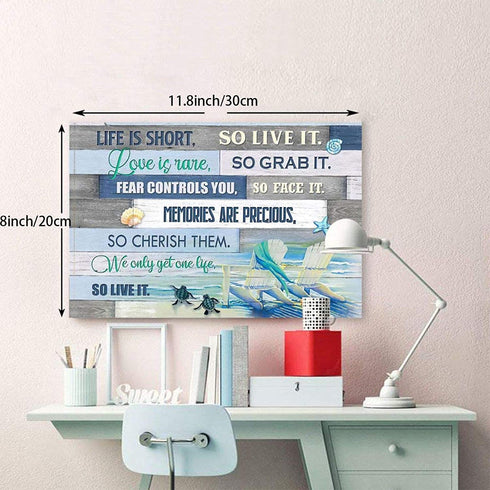 Sea Turtle Bathroom Decor Wall Art Beach Themed Ocean Teal Turtle Pictures Canvas Print Artwork Nautical Bathroom Decor Life Inspirational Quotes Painting For Living Room Bedroom Framed Home Decoration 8x12inch