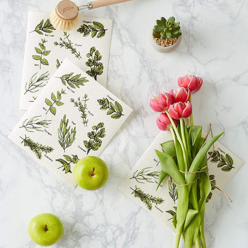 DII Swedish Dishcloth Set Cleaning Collection, 7.75 x 6.75, Herbs, 3 Piece