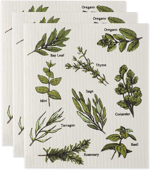 DII Swedish Dishcloth Set Cleaning Collection, 7.75 x 6.75, Herbs, 3 Piece