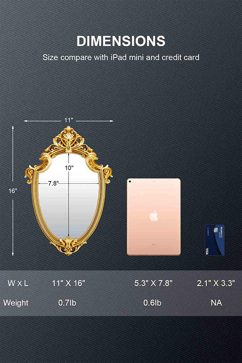 Decorative Wall Mirror of Gold Shield Shape, 16" L x 11" W