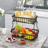 Apsan 2 Tier Fruit Storage Basket Countertop for Kitchen, Bread Vegetable Fruit Basket Bowl Stand Detachable Metal Rectangular Wire Basket, Black Medium