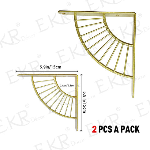 EKR Metal Shelf Braket 2 Pcs for Floating Shelves DIY L Shape Shelving Brackets Right Angle Home Décor Accents Storage Kitchen Office Decoration Gold 5.9 Inches Wood Not Included