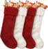 HOMEBROS Christmas Stockings, 4 Packs Large Christmas Stockings 18 Inches Classic Cable Knitted Christmas Stockings Ivory White and Burgundy for Family Xmas Holiday Party Decoration