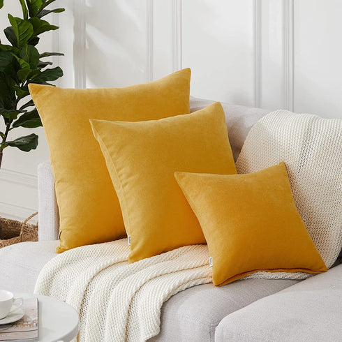 Top Finel Decorative Throw Pillow Cases Soft Chenille Solid Cushion Covers 24 X 24 for Couch Bedroom Car, Pack of 2, Mustard Yellow