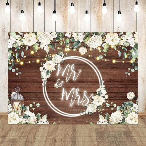 Allenjoy White Floral Mr & Mrs Engagement Decorations Backdrop Couples Wedding Bride and Groom Engaged Ceremony Anniversary Bridal Shower Supplies Photo Booth Background 7x5ft