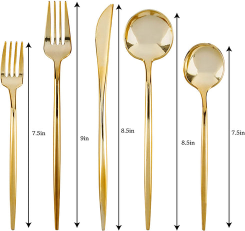 Novelty Modern Flatware Disposable Plastic Cutlery Combo Set 40 Count Luxury Gold, Service for 8