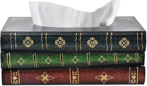 Crafted Classical Retro Wooden Antique Book Tissue Box Cover Rectangular Tissue Holder Dispenser Paper Cover Case Napkin Holder Home Decor for Bathroom Living Room Office car Kitchen (Dark Green)