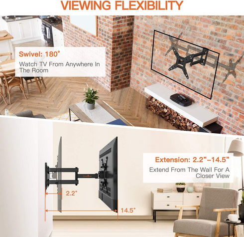 Perlegear Full Motion TV Wall Mount Bracket for Most 13-42 Inch LED LCD Flat Curved Screen TVs & Monitors, Swivel Tilt Extension Rotation with Articulating Arms, Max VESA 200x200mm up to 44lbs