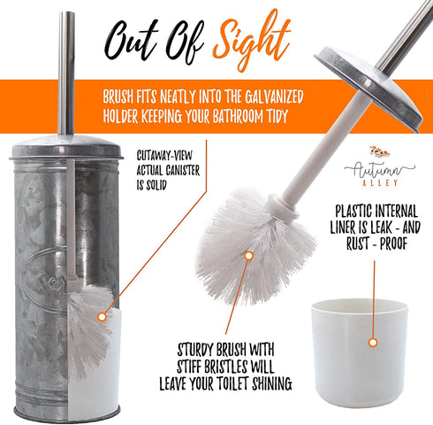 Autumn Alley Rustic Toilet Brush and Holder Set for Farmhouse Bathroom - Galvanized Toilet Bowl Brush with Holder Adds Farmhouse Style to Your Rustic Bathroom Decor- Galvanized Bathroom Accessories