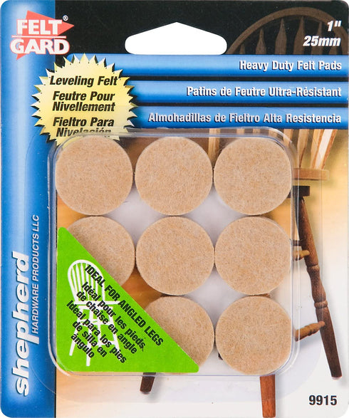 Shepherd Hardware 9915 1-Inch Heavy Duty Felt Gard Self-Adhesive Leveling Furniture Pads, Beige,8-Pack