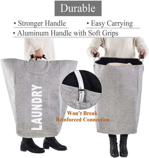 Large Collapsible Laundry Hamper Bag with Handles, 15 x 15 x 26 Inches Foldable Clothes Basket for Washing Storage