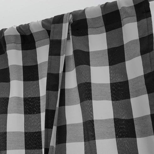 XSlive Plaid Shades Curtains Balloon Window Shade Kitchen Rod Pocket Curtain Adjustable Tie Up Shades for Small Windows Living Room Window Treatment Tiers with 1 Panels (31"x55", Black and White)