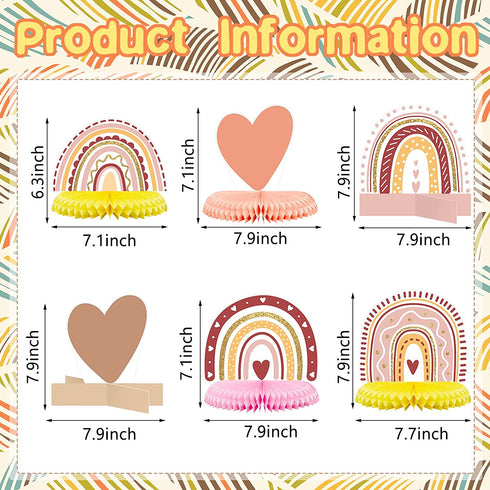10 Pieces Rainbow Party Decorations Boho Rainbow Decor Rainbow Centerpieces for Tables Rainbow Honeycomb Paper Centerpiece Heart Honeycomb Party Rainbow Table Decorations for Birthday Baby Shower