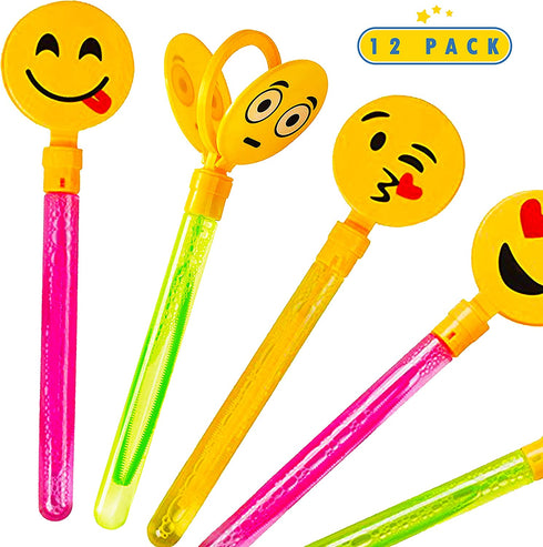12 Pack Giant Bubble Wands Emoji Party Favor Toys - Bulk Bubbles Party Favors Clapper Toys for Kids