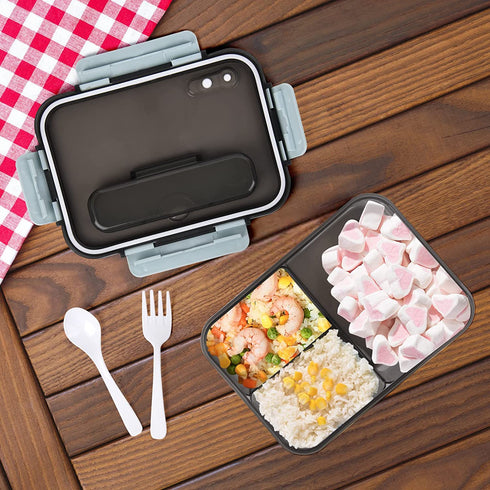 Bento Boxes for Adults, 3 Compartment Lunch Box, 1500 ML Bento Lunch Box For Kids With Spoon & Fork - Durable, Leak-Proof for On-the-Go Meal, Food-Safe Materials BPA-Free