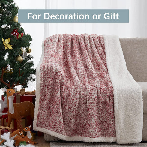 SE SOFTEXLY Sherpa Throw Blanket,Soft Blanket with 30% Wool and 70% Cotton for Winter,Fuzzy Cozy Thick Blanket,Warm Winter Blanket for Couch Bed Sofa (Red, 50" x 60")
