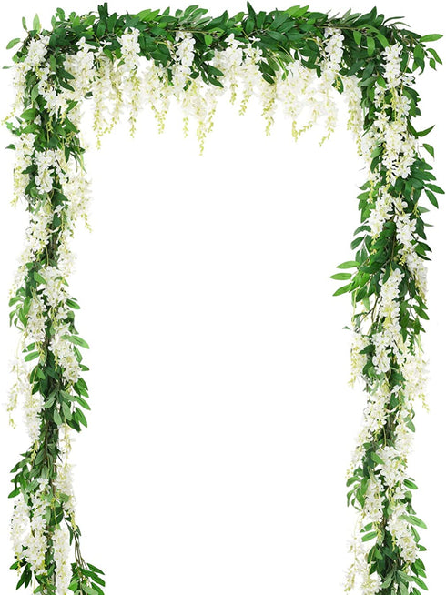 DearHouse 2Pcs 6Ft/Piece Artificial Flowers Wisteria Garland Artificial Wisteria Vine Hanging Flower Greenery Garland for Home Garden Outdoor Wedding Arch Floral Decor (White)