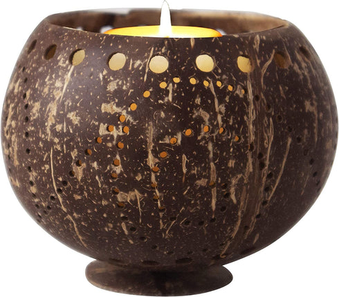 Coconut Candle Holder Lantern Birdcage Shape Rustic Coco Jar Candle Tealight Holders, Decorative Candle Light Holder for Garden Spa Christmas Wedding Dining Party Home Decor (Scroll Pattern)