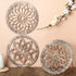 3 Pcs Thickened Wooden Rustic Wall Decor Flower Carved Wall Art Farmhouse Geometric Frame Hanging Art Decor for Home Decor (Light Brown,Round)