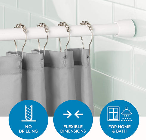 iDesign Cameo Metal Expandable Constant Tension Shower Curtain Rod for Master, Guest, Kids' Bathroom, Adjustable from 26-42", White