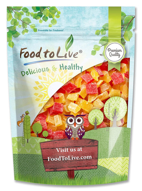 Diced Fruits Mix, 4 Ounces - Contains Dreid and Diced Mango, Pineapple, Papaya. Sweetened, Unsulfured, Candied Vegan Snack, Kosher, Bulk, Great for Culinary Use and Baking