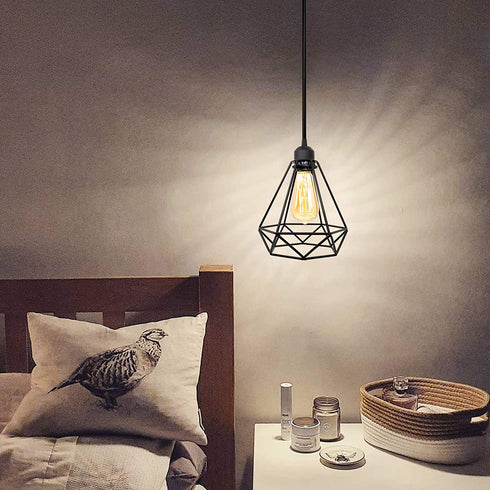 Industrial Plug in Pendant Light, Farmhouse Pendant Lighting, Black Cage Pendant Light Fixture with On/Off Switch, E26 Socket Vintage Hanging Light, Wire Pendant Light, for Dining Room Living Room
