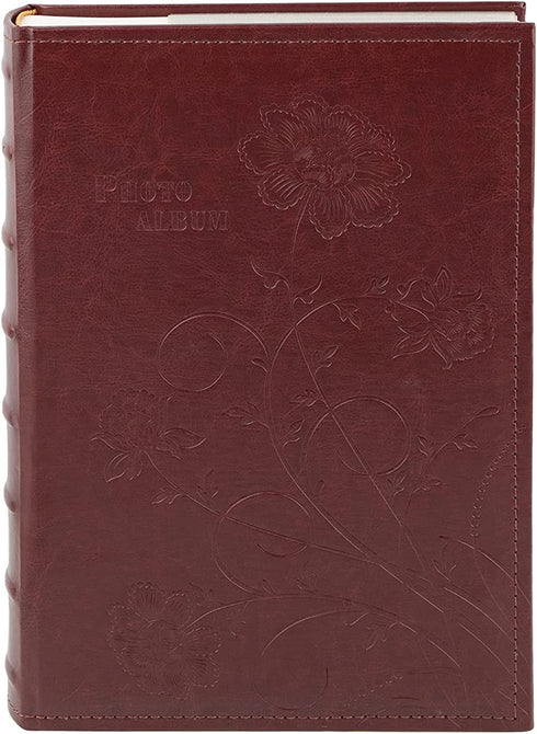 Golden State Art, Wedding Family Baby Dog Photo Album Christmas, Vacation, Anniversary Photography Book for 300 4x6 Pictures Pockets with Memo, 3 Per Page Large Capacity Maroon Faux Leather Vintage