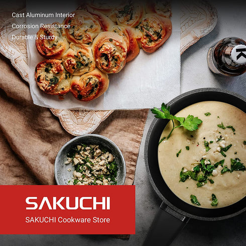 Sakuchi Sauce Pan with Lid 2 Quart Nonstick Small Cooking Soup Pot for Induction,Gas, Black