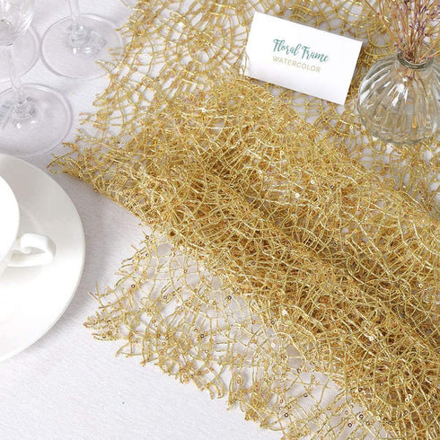 B-COOL 2 Packs Sequin Mesh Table Runner Glitter Gold Table Line for Graduation Party Supplies Romantic Wedding Runner Party Decorations 12x108 inch