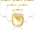16oz Plastic Stemless Wine Glasses w/Gold Rim - Unbreakable Disposable Cocktails & Scotch Tumbler,Crystal Shatterproof Drinking Glassware Goblet for Homes,Outdoor,Wedding, Anniversary - Set of 6