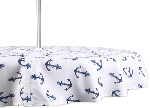 DII Outdoor Tabletop Collection, Stain Resistant & Waterproof, 60" Round w/Zipper, Anchors Away