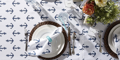 DII Outdoor Tabletop Collection, Stain Resistant & Waterproof, 60" Round w/Zipper, Anchors Away