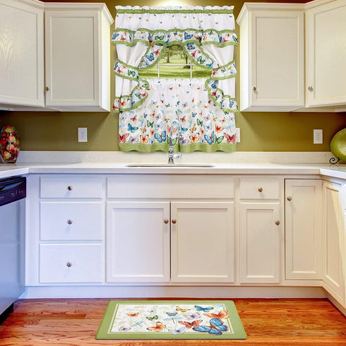 Achim Home Furnishings Butterflies Printed Cottage Window Curtain Set, 57 in x 36 in, Green