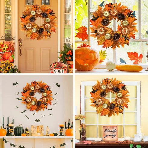 Rocinha Fall Wreath for Front Door Decor, 20 inch Autumn Wreath with Pine Cones Pumpkin Maple Leaf, Harvest Thanksgiving Decorations Fall Decorations for Home