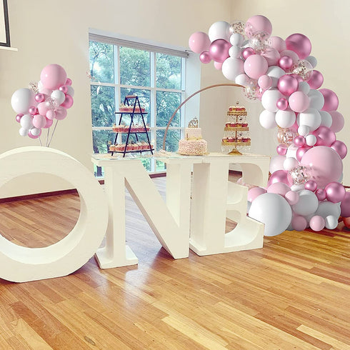 Honinda Pastel Pink Balloons Arch Garland Kit, 104 PCS Pink White Metallic Pink Rose Gold Confetti Latex Balloons for Baby Girl Shower Decorations Birthday Wedding Anniversary Bachelorette Party Background Decorations