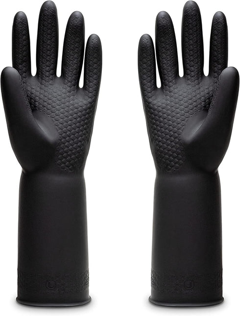 Uxglove Chemical Resistant Latex Gloves,Cleaning Protective Safety Work Heavy Duty Rubber Gloves,12.6",Black 1 Pair Size Large