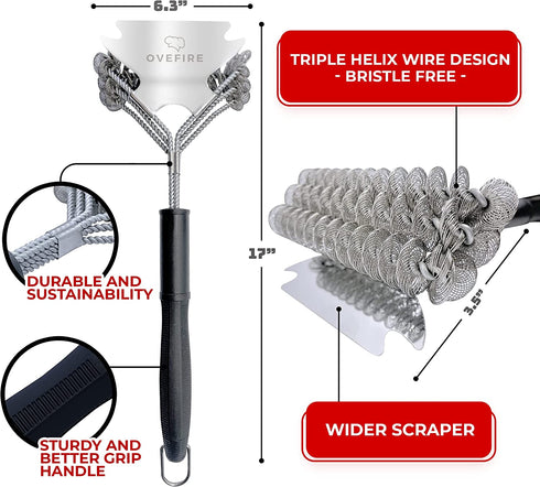 Grill Brush and Scraper Safe BBQ Brush Bristle Free or Wire Cleaning Brush & Scrubber - Stainless Steel and Heavy Duty Grill Cleaner for All Grill Grates - Ideal Grill Accessories & Gifts