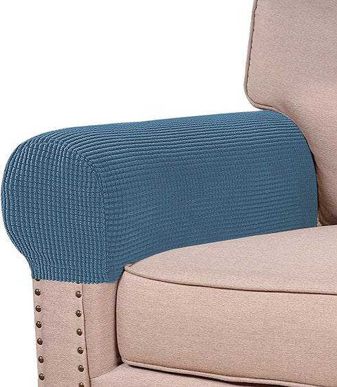 Stretch Armrest Covers for Chairs and Sofas Couch Arm Covers for Sofa Spandex Jacquard Armrest Covers Anti-Slip Furniture Protector Washable Armchair Slipcovers for Recliner Set of 4, Dusty Blue